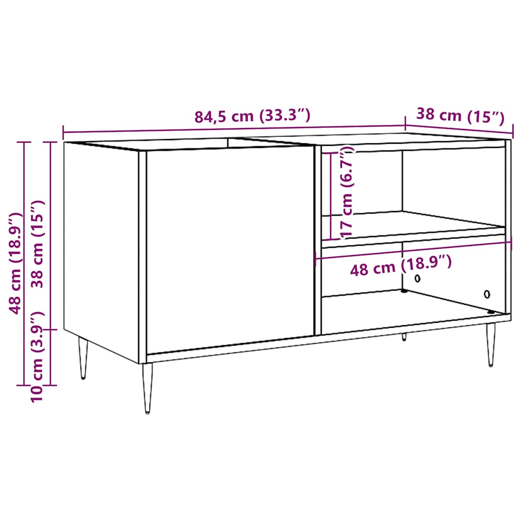 vinylskab 84,5x38x48 cm konstrueret træ antikt trælook