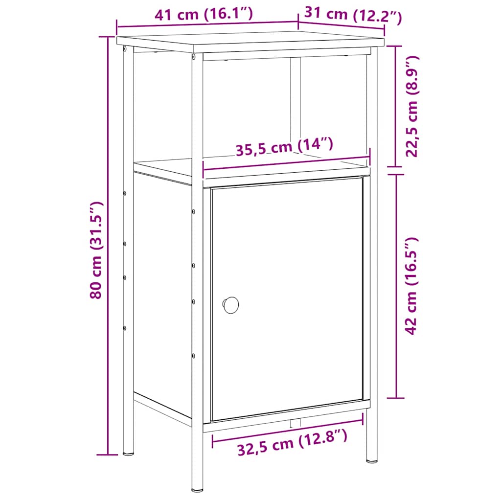 sengebord 41x31x80 cm konstrueret træ kunsteg