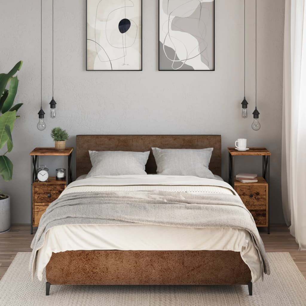 sengeborde 2 stk. 34x35,5x70 cm konstrueret træ antikt trælook