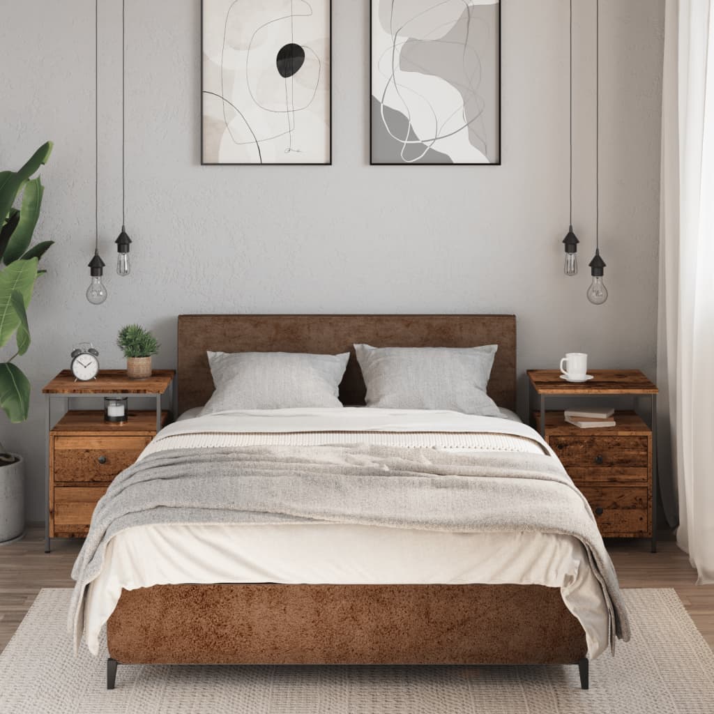 sengeborde 2 stk. 44x45x60 cm konstrueret træ antikt trælook