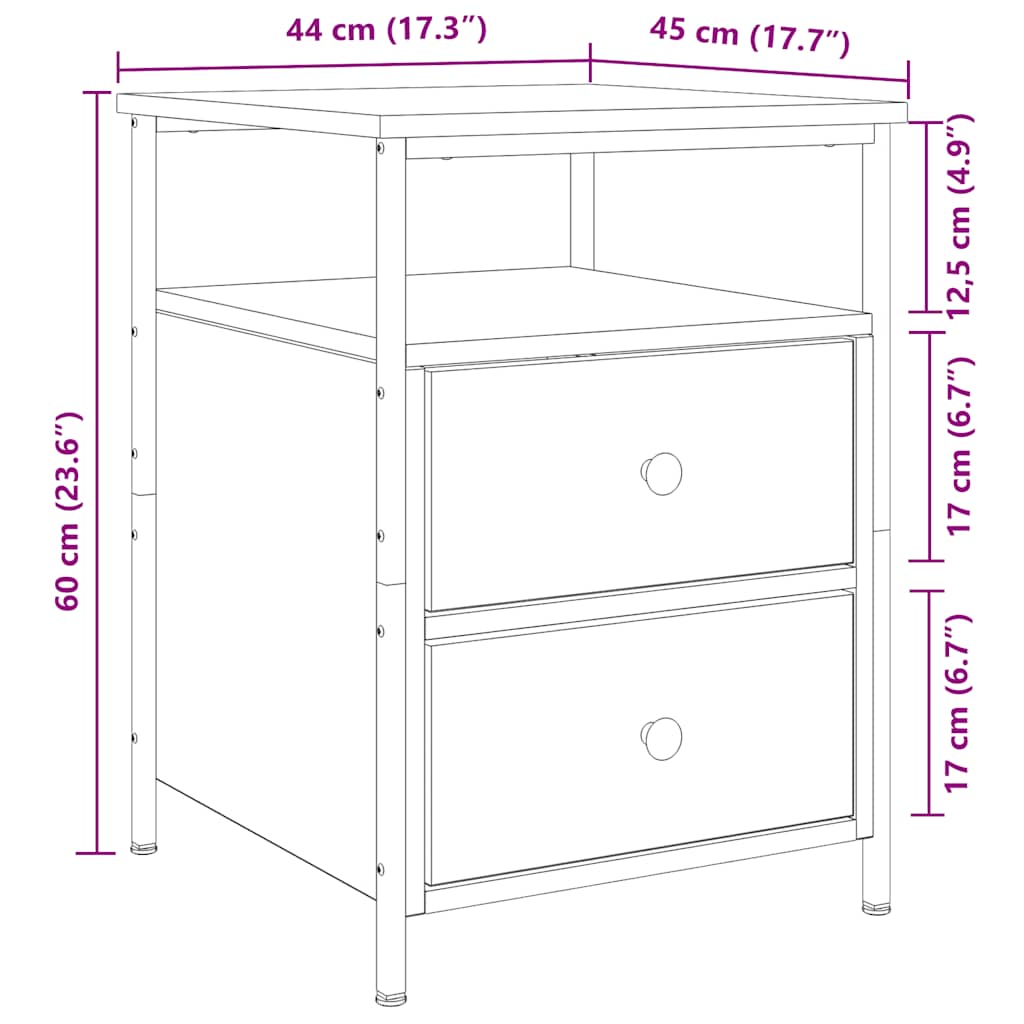 sengeborde 2 stk. 44x45x60 cm konstrueret træ kunsteg