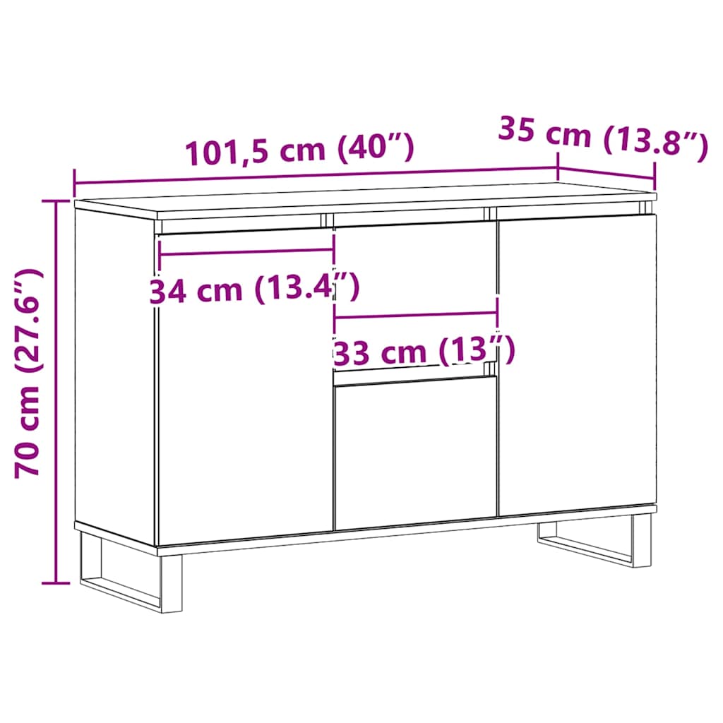 skænk 101,5x35x70 cm konstrueret træ kunsteg