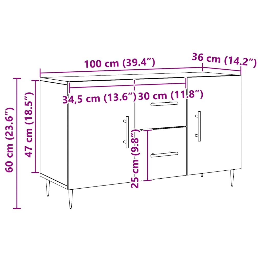 skænk 100x36x60 cm konstrueret træ kunsteg