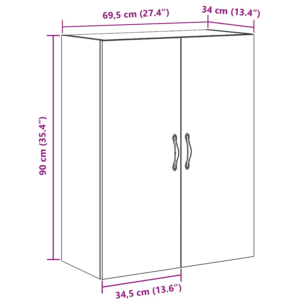 vægskab 69,5x34x90 cm konstrueret træ kunsteg