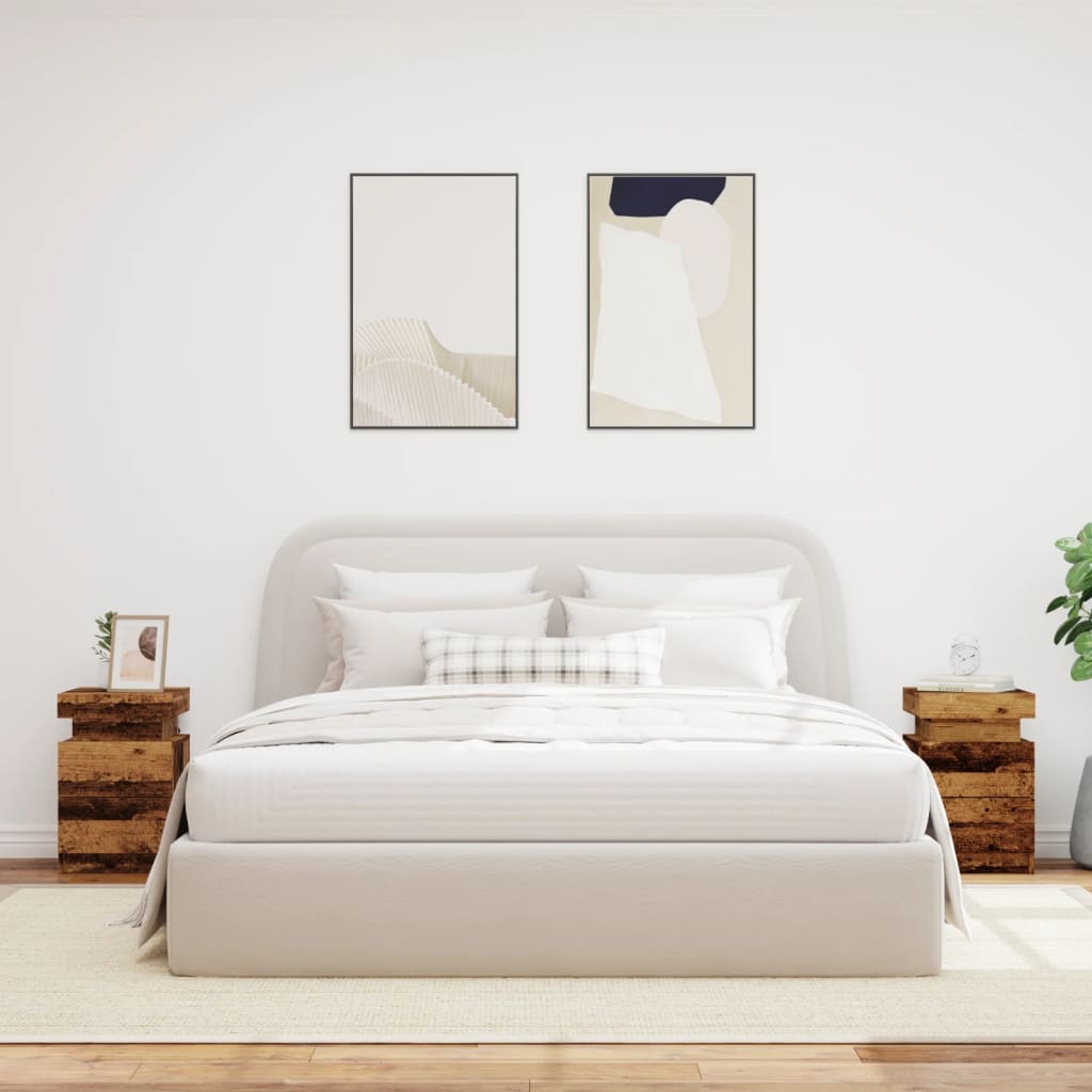 sengeborde 2stk. 35x39x55cm LED konstrueret træ gammelt trælook