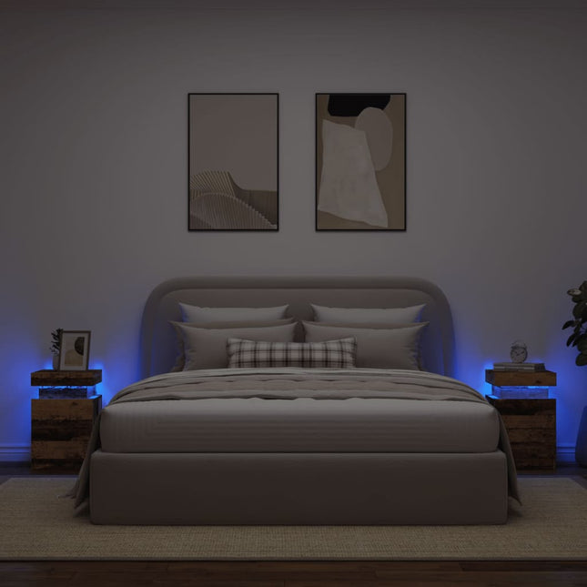 sengeborde 2stk. 35x39x55cm LED konstrueret træ gammelt trælook