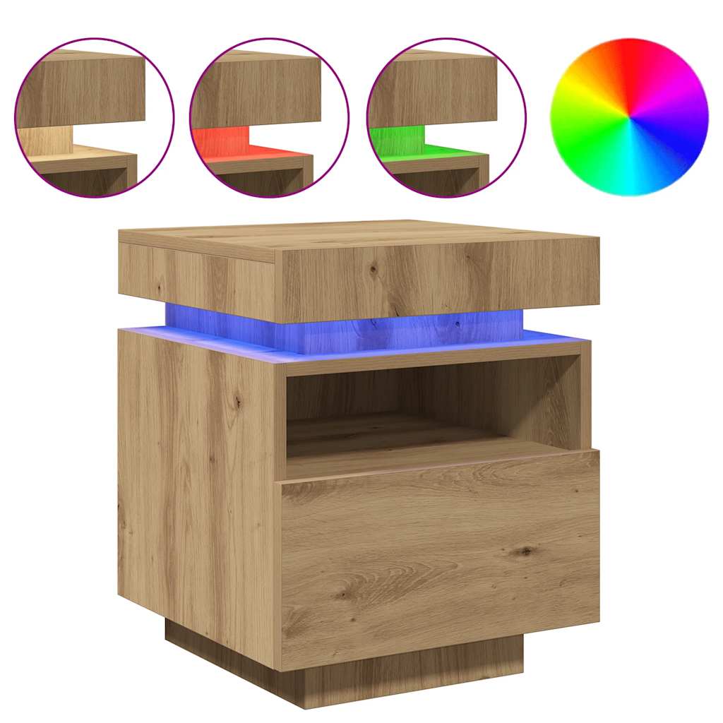 sengeborde 2 stk. med LED-lys 40x39x48,5 cm kunsteg