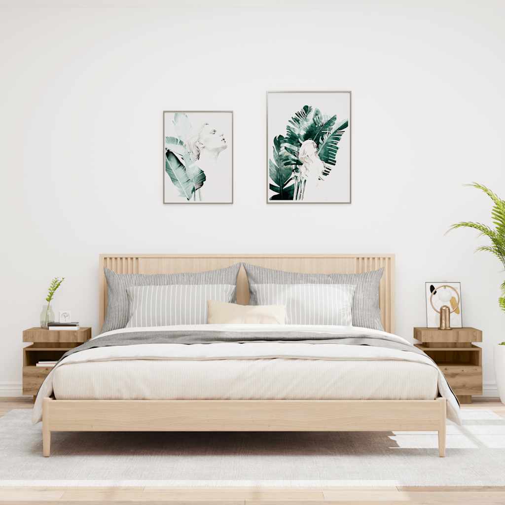 sengeborde 2 stk. med LED-lys 40x39x48,5 cm kunsteg