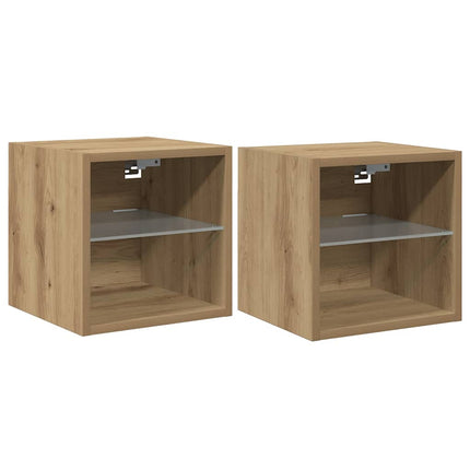 væghængte tv-borde 2 stk. med LED-lys 30x28,5x30 cm artisan eg