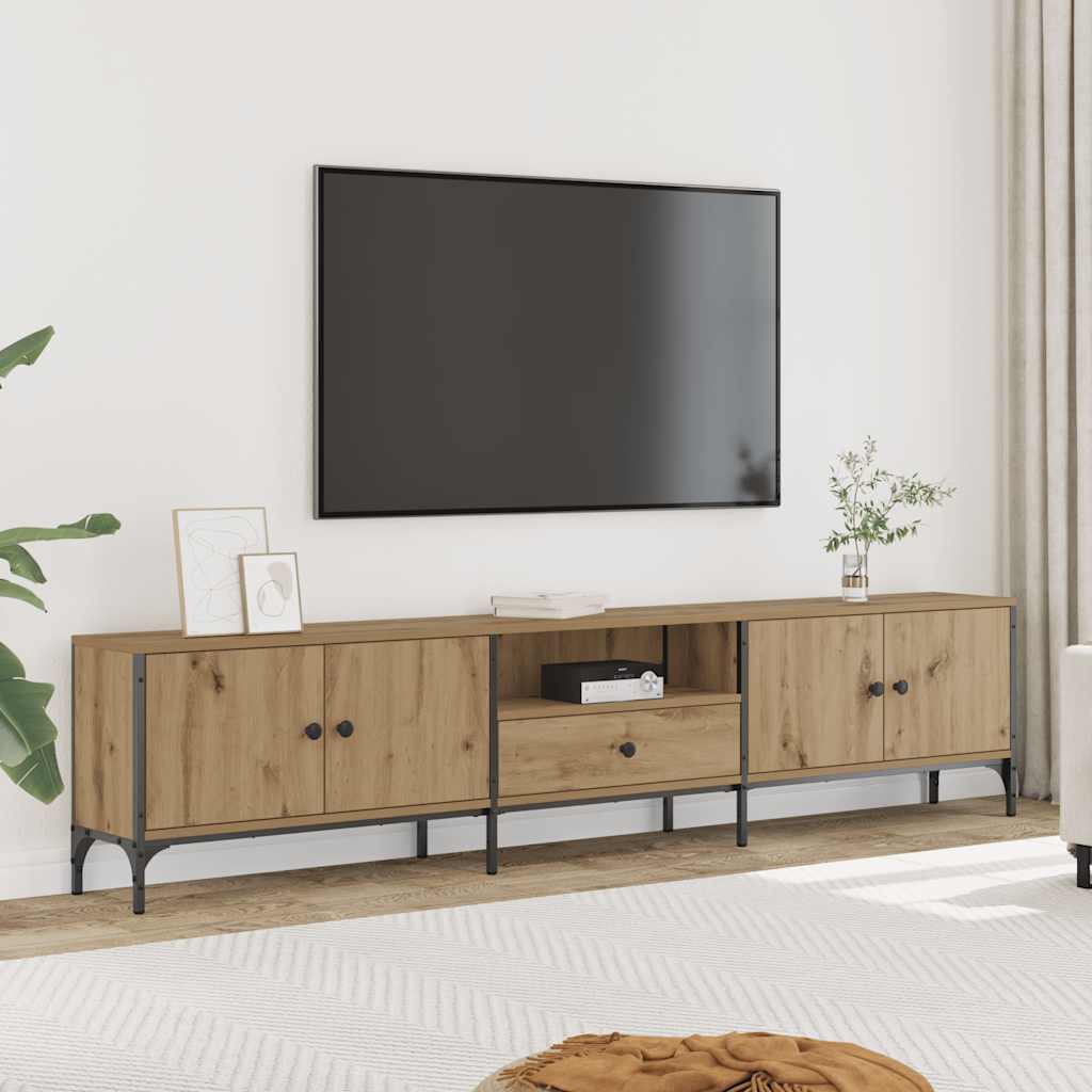tv-bord med skuffe 200x25x44 cm konstrueret træ kunsteg