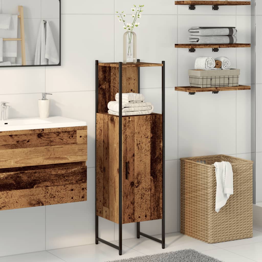 badeværelsesskab 33x33x120,5cm konstrueret træ gammelt trælook billede