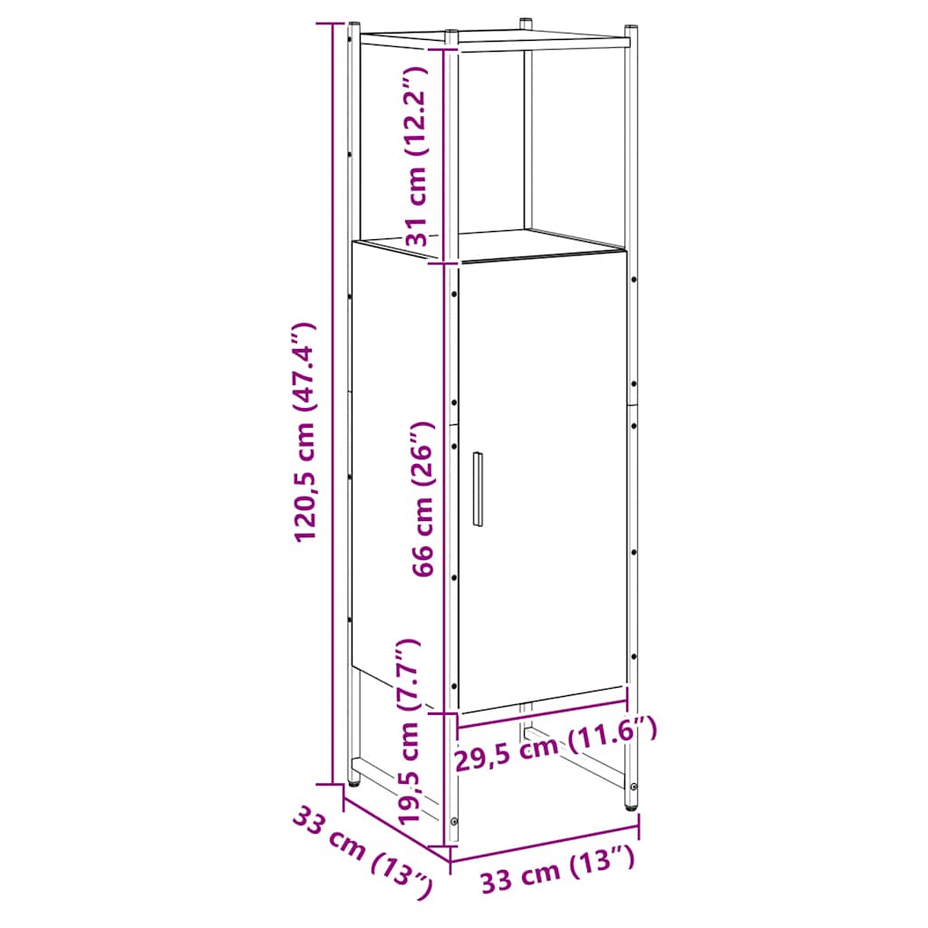 badeværelsesskab 33x33x120,5 cm konstrueret træ kunsteg