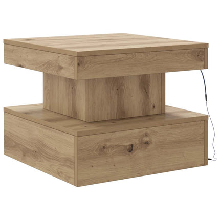 sofabord med LED-lys 50x50x40 cm egetræsfarve