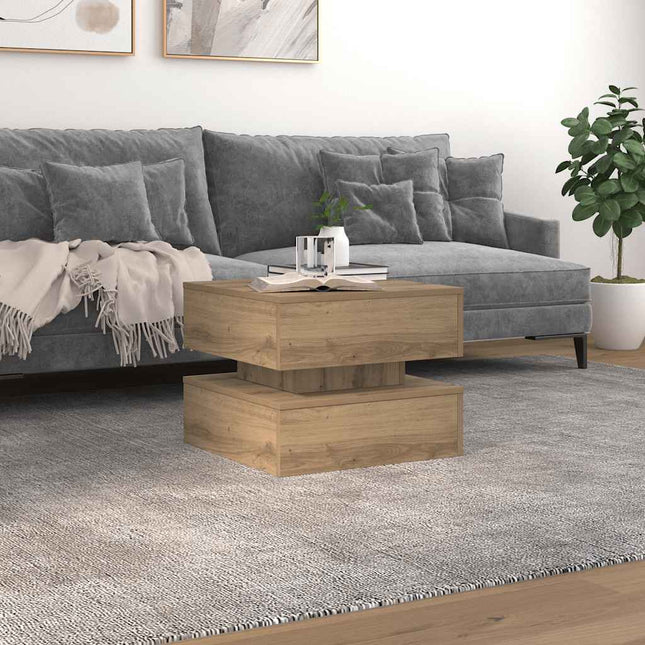 sofabord med LED-lys 50x50x40 cm egetræsfarve