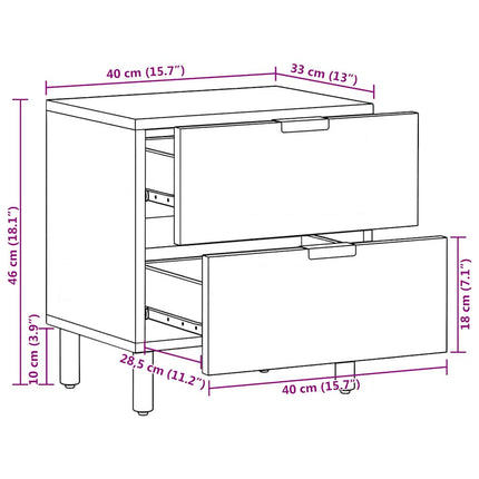 sengebord 40x33x46 cm massivt mangotræ sort
