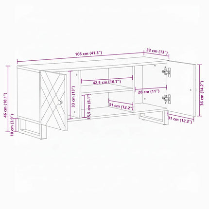 tv-bord 105x33x46 cm massivt mangotræ sort