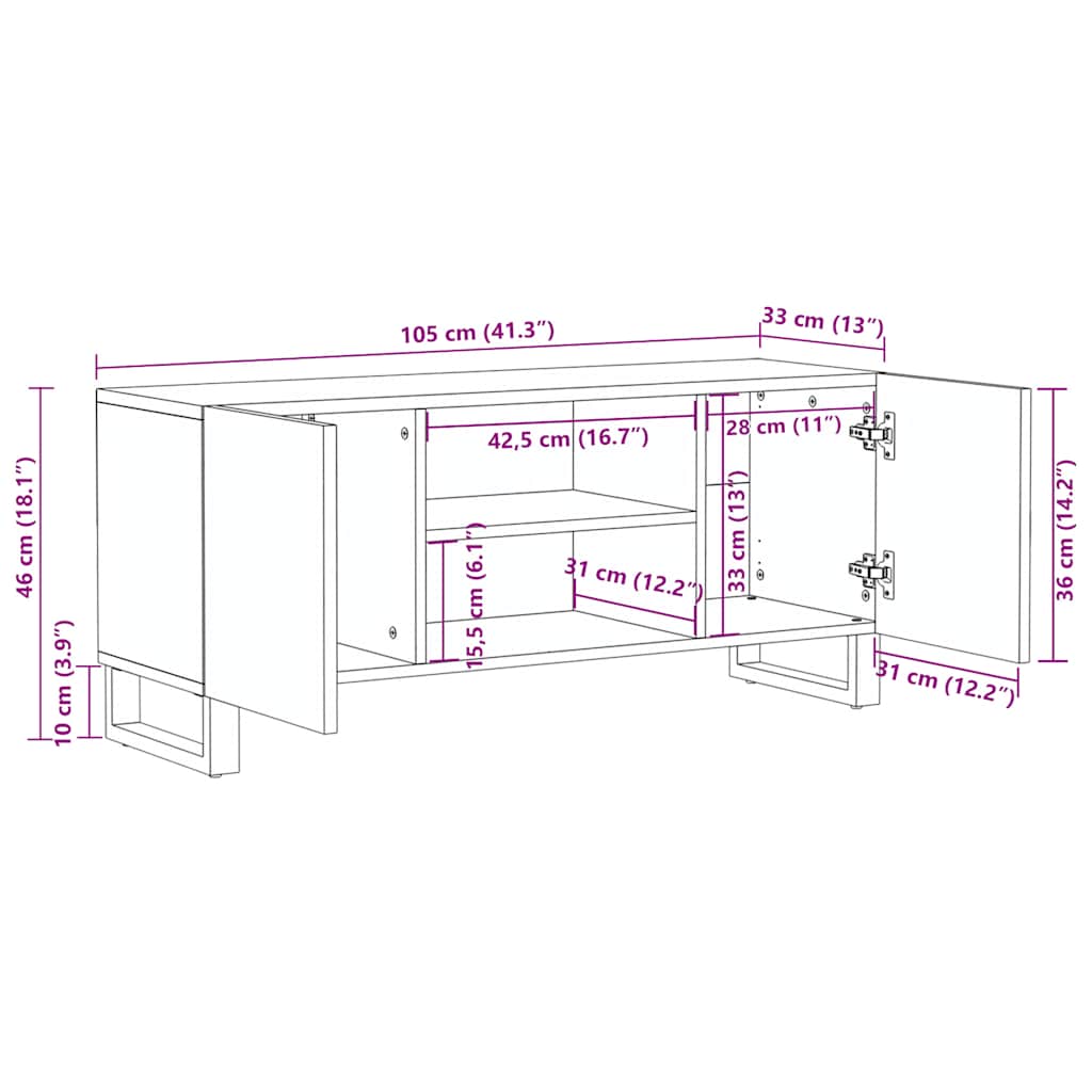 tv-bord 105x33x46 cm massivt mangotræ sort