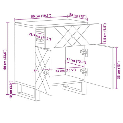 sengebord 50x33x60 cm massivt mangotræ sort