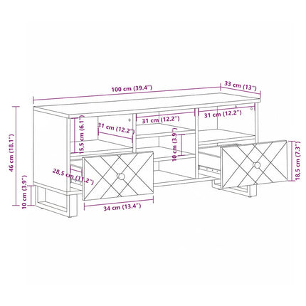 tv-bord 100x33x46 cm massivt mangotræ sort