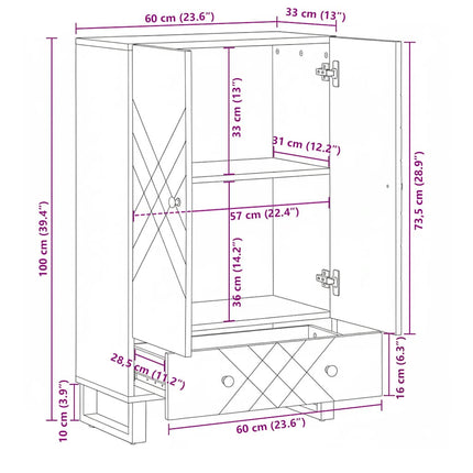 skab 60x33x100 cm massivt mangotræ sort