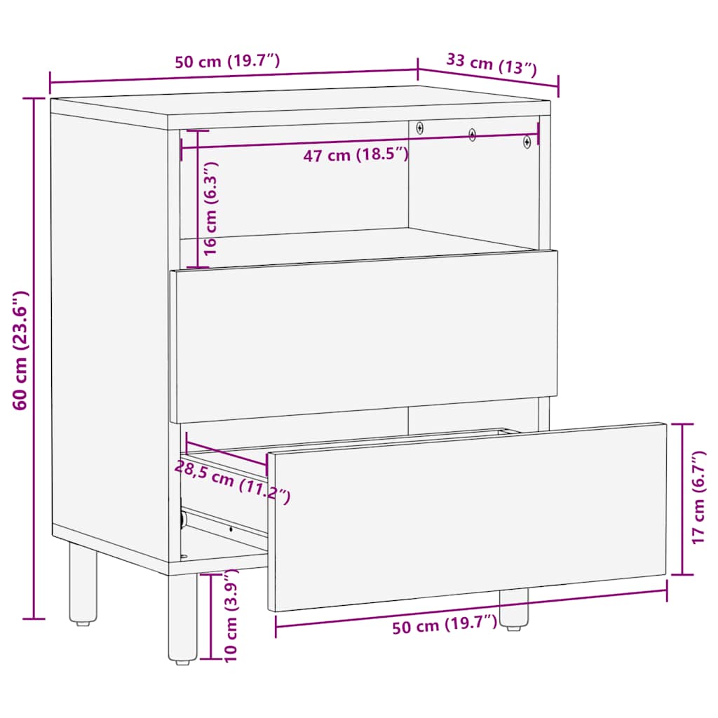 sengebord 50x33x60 cm massivt mangotræ brun