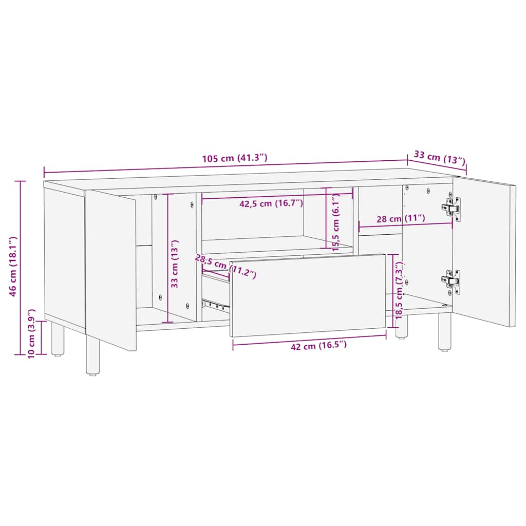 tv-bord 105x33x46cm massivt mangotræ brun