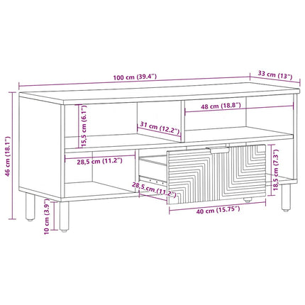 tv-bord 100x33x46 cm massivt mangotræ brun