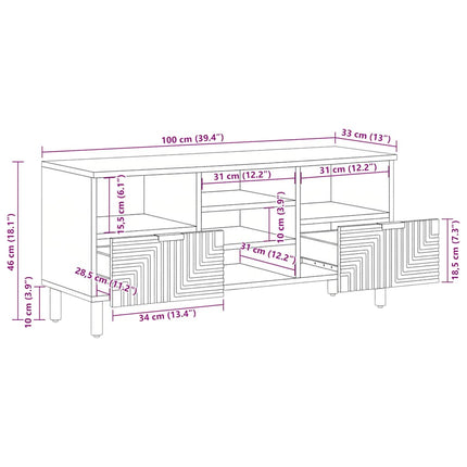 tv-bord 100x33x46 cm massivt mangotræ brun