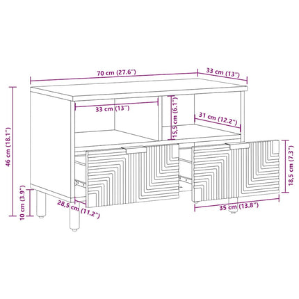 tv-bord 70x33x46 cm massivt akacietræ