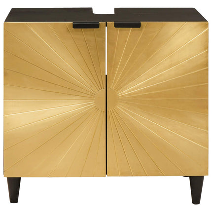 Vaskeskab med dør Sort og Guld 62 x 33 x 58 cm Massivt mangotræ