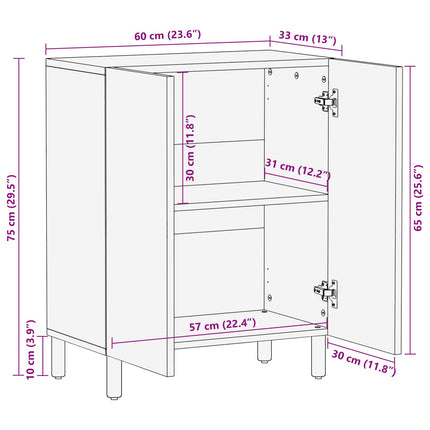 Sideboard 60 x 33 x 75 cm Massivt mangotræ Hvid Vask Finish