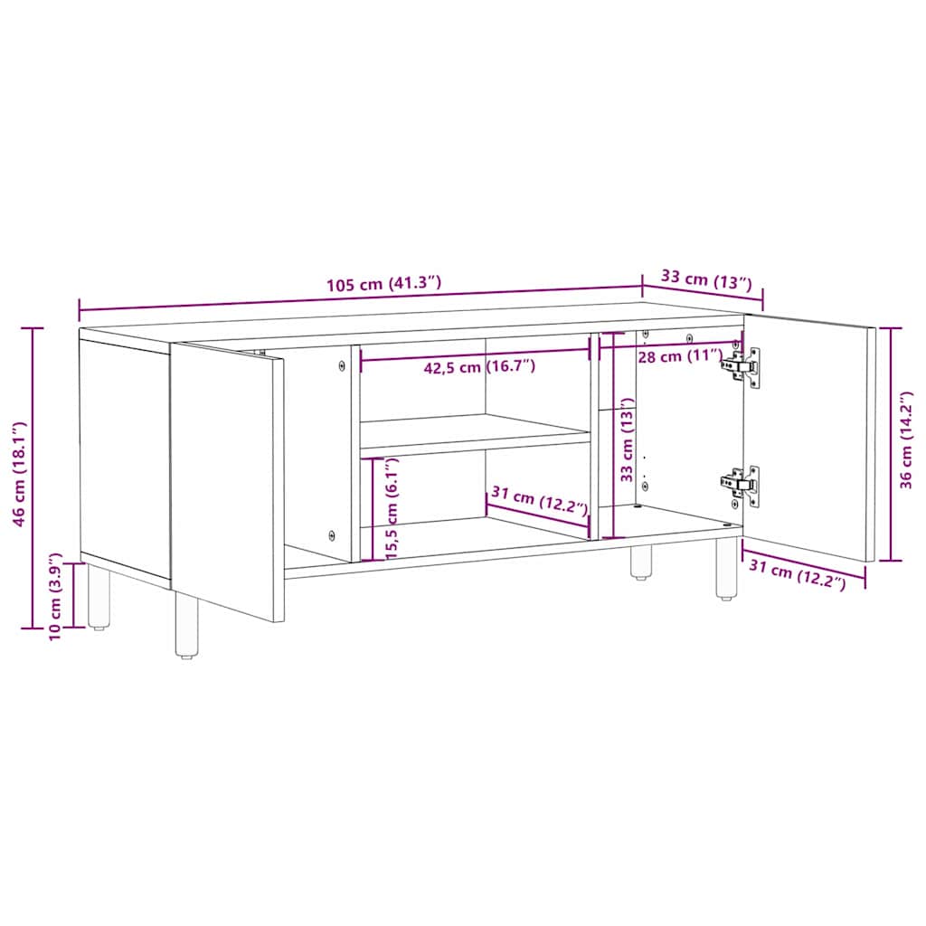 TV-skab Acacia Brun Finish 105 x 33 x 46 cm Massivt mangotræ
