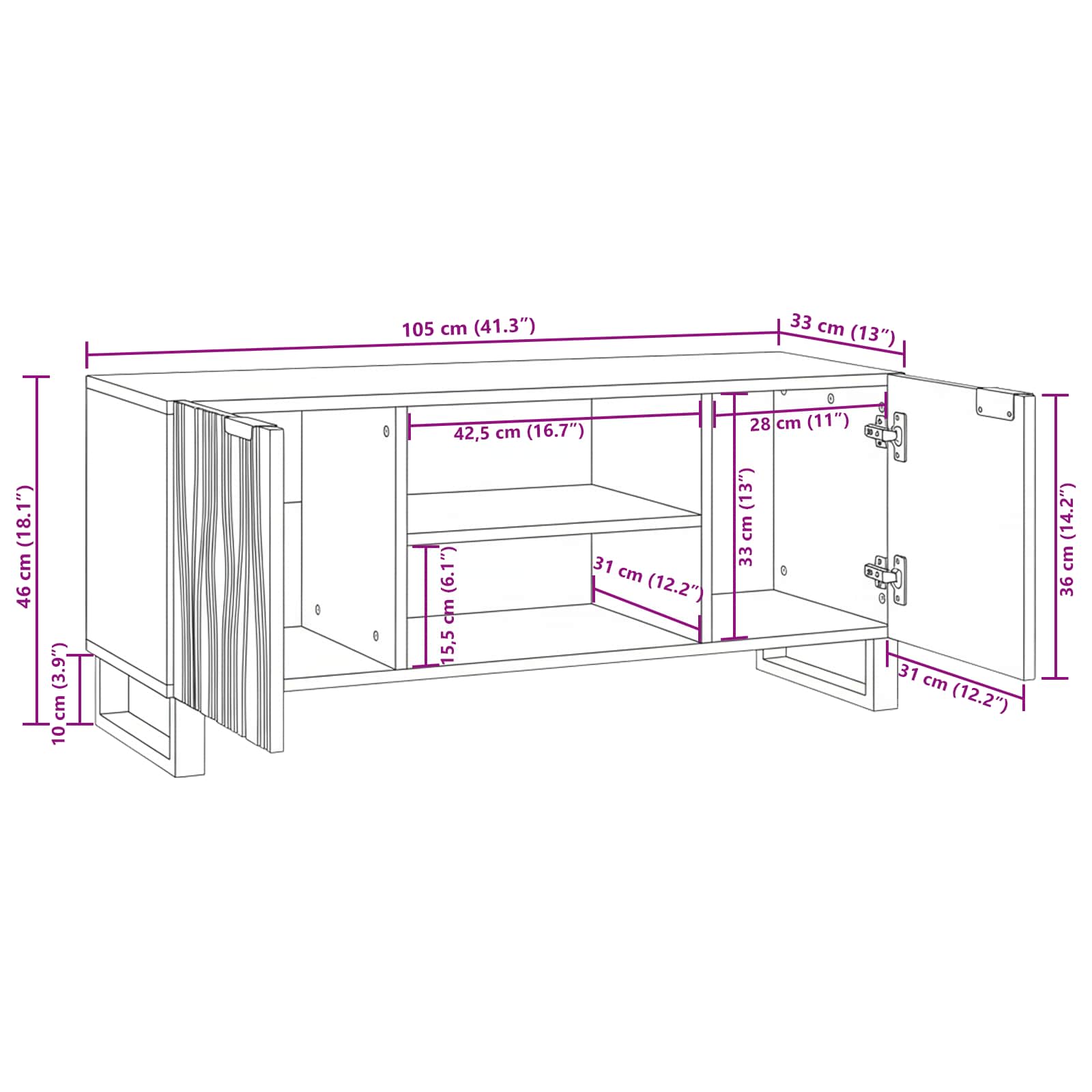 TV Enheder Hvid 105 x 33 x 46 cm Konstrueret træ