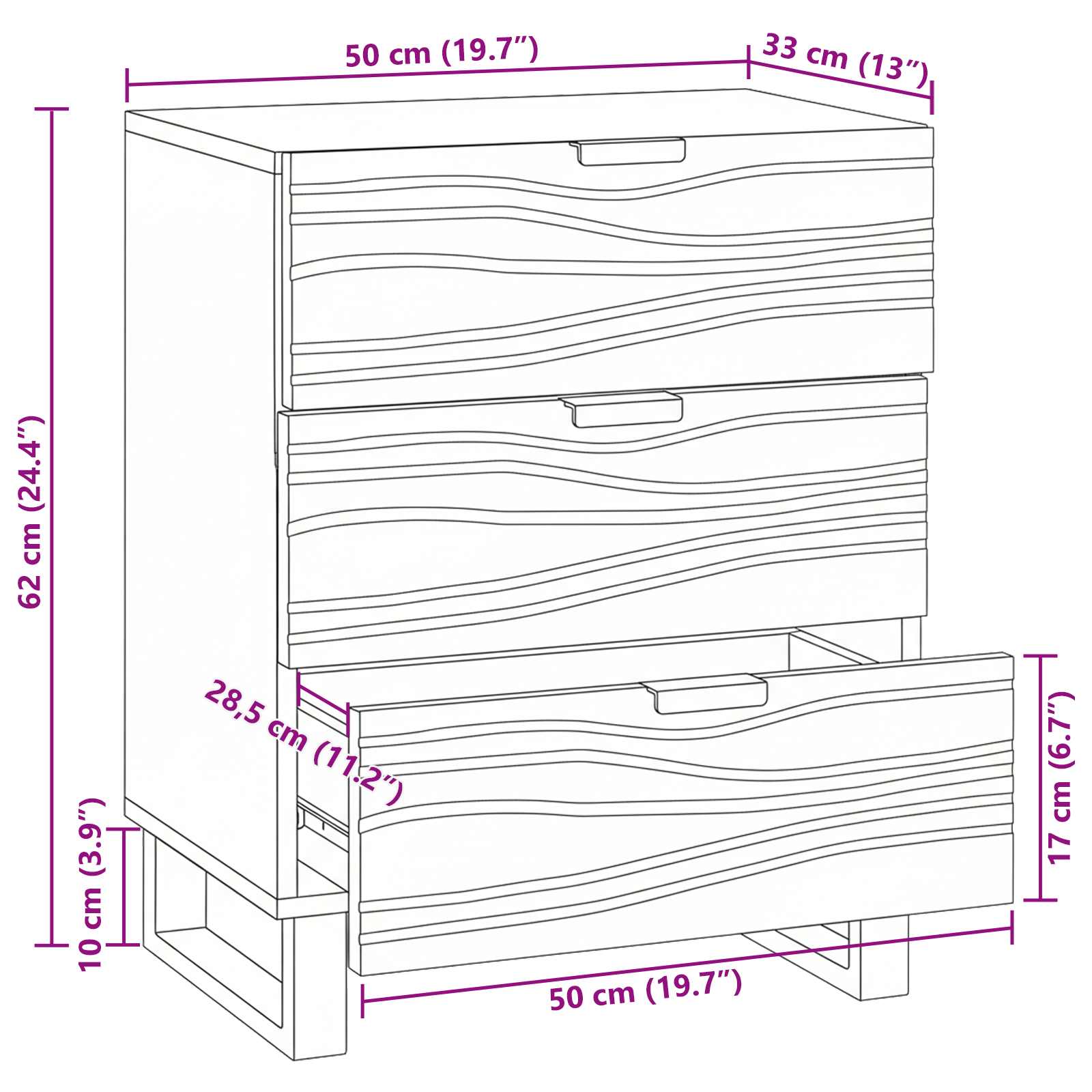 Natskab Hvid og sort 50 x 33 x 62 cm Massivt akacietræ