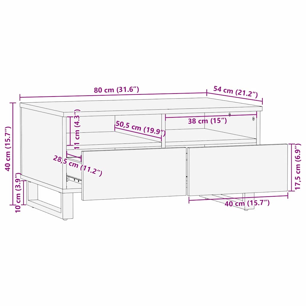 Sofabord med skuffe Beige og sort 80 x 54 x 40 cm