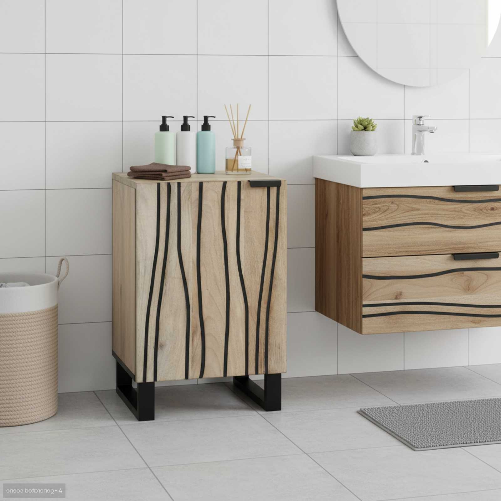Badeværelsesskab til vask - hvid, 38 × 33,5 × 58 cm, konstrueret træ