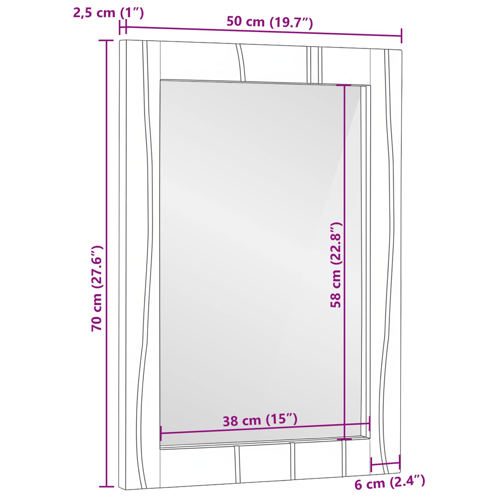 Badeværelsesspejl Hvid 50 x 2,5 x 70 cm Glass og fast mango træ
