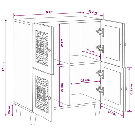 Sideboard 60 x 33 x 75 cm Massivt mangotræ