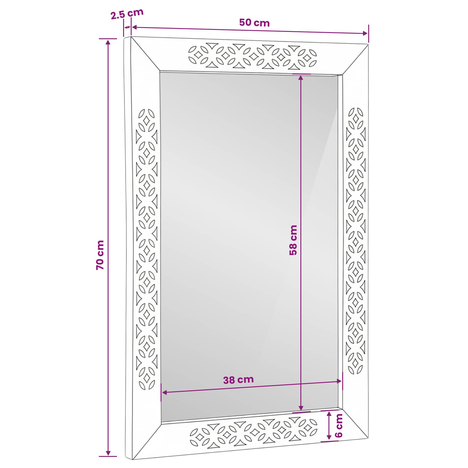 vægspejl Rektangulær 70 x 50 cm Konstrueret træ og glas