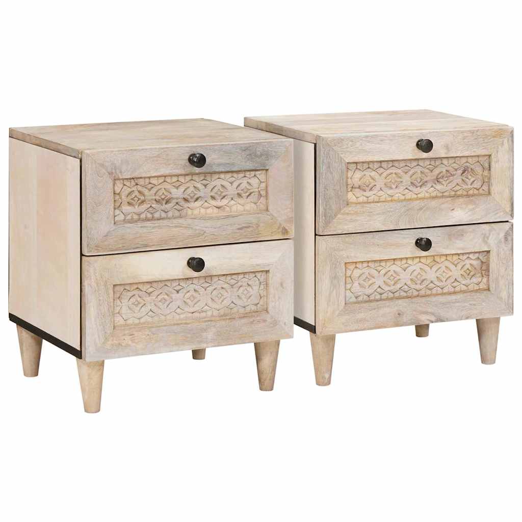 Sengebord 2 pcs Beige 40 x 33 x 46 cm Massivt mangotræ