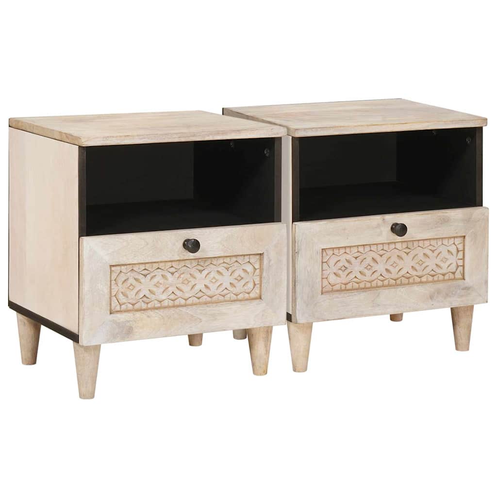 Sengebord 2 pcs Beige 40 x 33 x 46 cm Massivt mangotræ