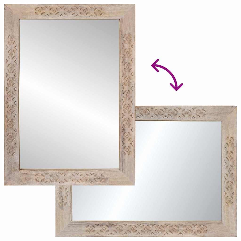 Badeværelsesspejl Hvid 70 x 50 x 2,5 cm Glas og Solid Mango træ