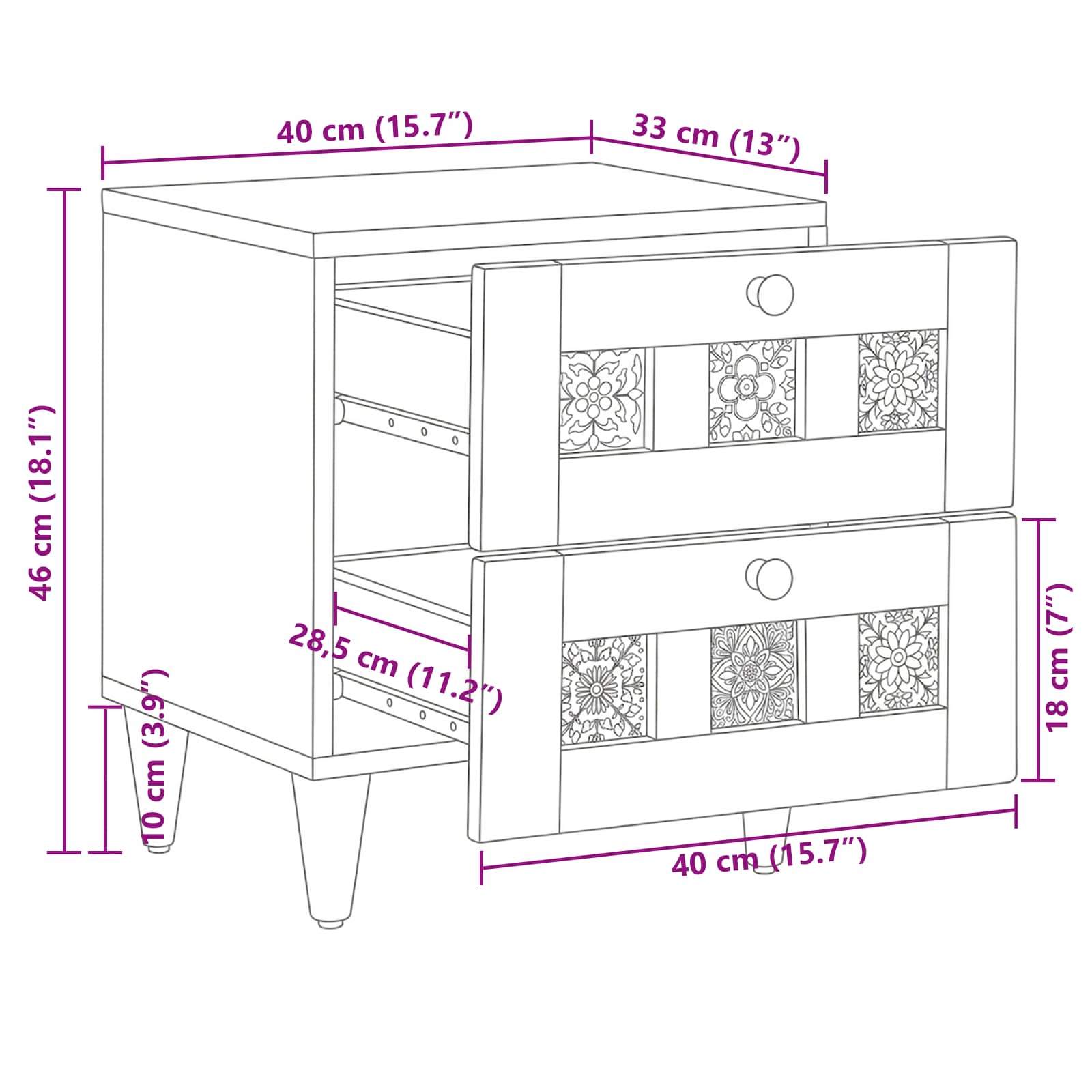 Natskab 2 pcs Naturfarvet 40 x 33 x 46 cm Massivt mangotræ