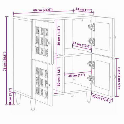Sideboard med dør Naturfarvet 60 x 33 x 75 cm Massivt mangotræ