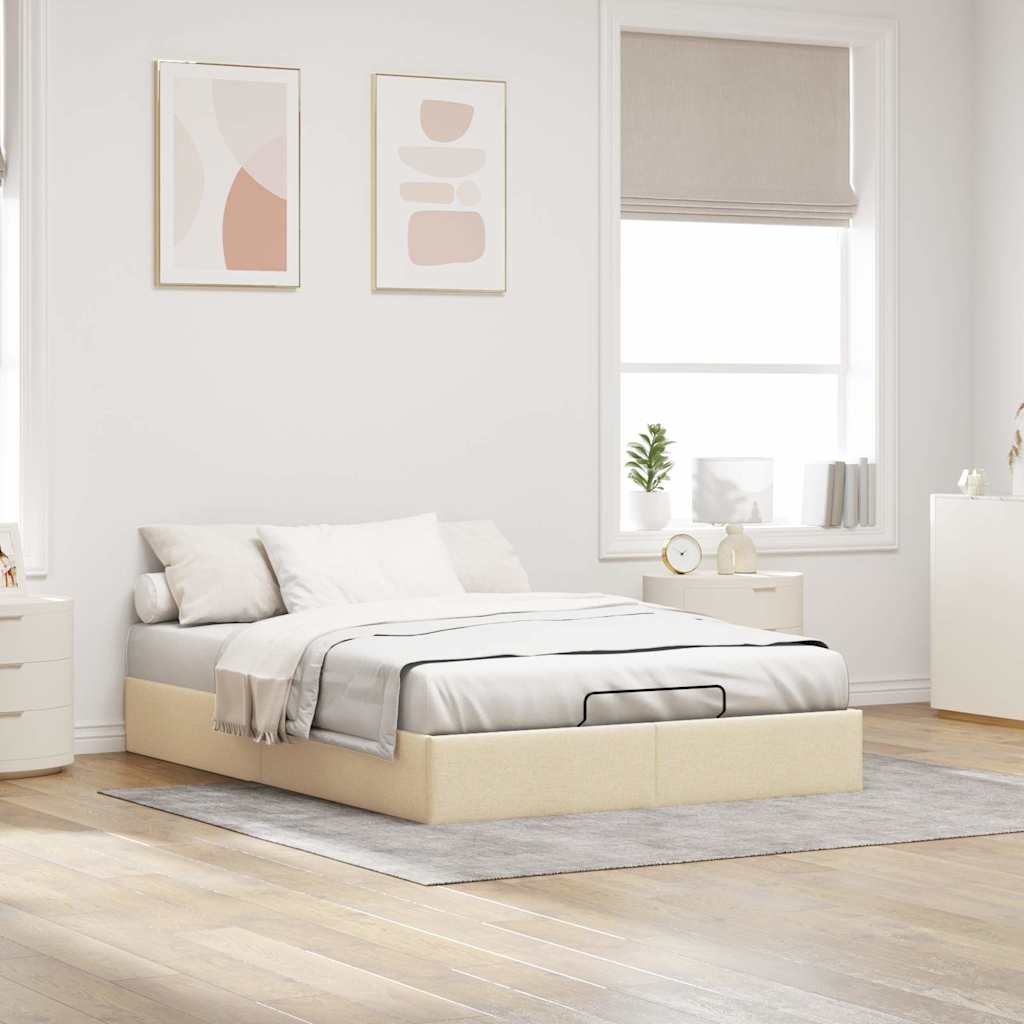 osmannisk sengeramme uden madras 140x190 cm stof cremefarvet