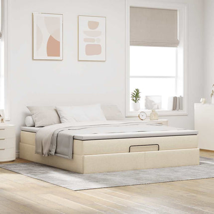 osmannisk sengeramme med madras 180x200 cm stof cremefarvet