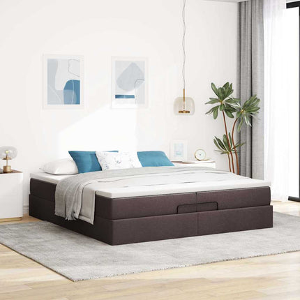 osmannisk sengeramme med madrasser 200x200 cm stof mørkebrun