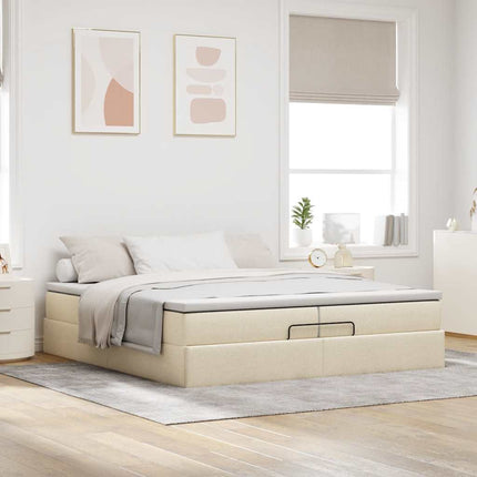 osmannisk sengeramme med madrasser 200x200 cm stof cremefarvet