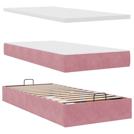 osmannisk sengeramme med madras 90x190 cm fløjl lyserød