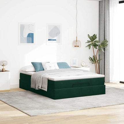 osmannisk sengeramme med madras 140x190 cm fløjl mørkegrøn